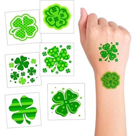 4E's Novelty Shamrock Tattoos Individually Wrapped Bulk, St Patricks Day Tattoos, Party Favors for Kids Gifts Adults Face Tattoos Irish Accessories (72 Pack - Green)