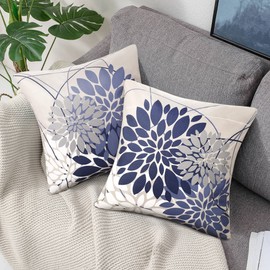 RYBornament Navy Blue Cushion Covers Autumn Decorative Cushion Cover 40 x 40 cm Abstract Dahlia Flower Pattern Cushion Covers Set of 2 Cushion Covers for Living Room Sofa Couch Cushion Decor