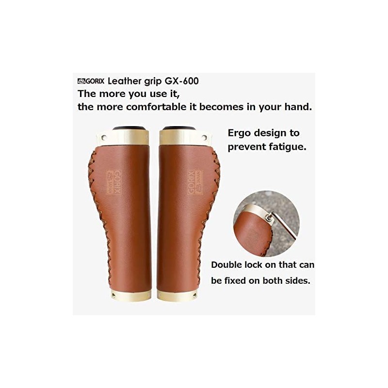 GORIX Bike Cowhide Leather Grip Ergo Antique Handlebar Lock on