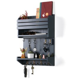 Innovation Key Holder for Wall, Wall Mounted Mail Organizer with 9 Key Hooks, Key Holder Wall Mount for Home Entryway Decor, Gray