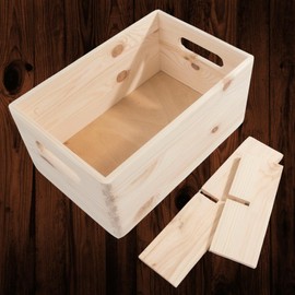 WooDeeDoo Medium Wooden Storage Crate with Removable Dividers – Stackable Unfinished Pine Box with 4 Compartments for Craft Supplies Kitchen Drawers Workshop Pantry Tools DIY – 29.5 x 19.5 x 13 cm