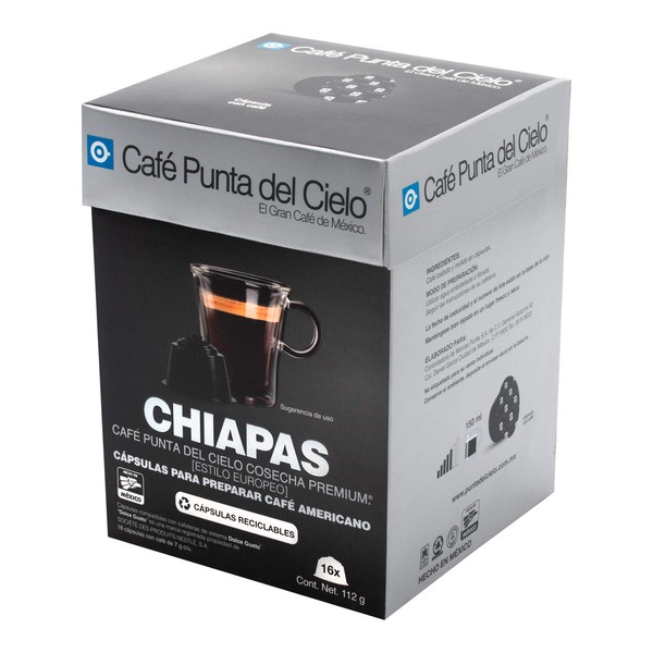 Café Punta del Cielo | Caja con 16 Cápsulas para Preparar Café de la Región Chiapas Cosecha Premium Compatibles con el Sistema Dolce Gusto Contenido 112 Gramos