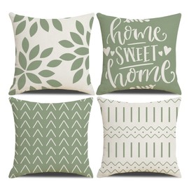 Homefeelzydys Cushion Covers,Cushion Covers 45 x 45 set of 4 Light Green Square Throw Pillow Case cushion covers 18x18 4Pack For Outdoor Patio Garden Blench Living Room Sofa Farmhouse Decor