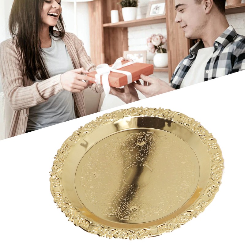 Round Decorative Dinner Plate Stainless Steel Storage Tray for Jewelry