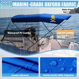 Cerumute 3 Bow Bimini Top Replacement Canvas with Stern Light Hole and Storage Boot, 900D Heavy Duty Waterproof Bimini Top Canvas Only Without Frame, 6'L 61"-66" W Blue