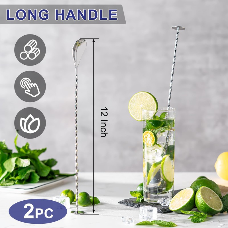 BRIOUT 2 Pcs Bar Spoon, 12 Inches Long Handle Drink