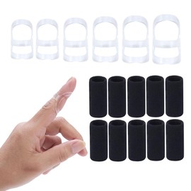 Soft Home 16 pcs Finger Splint Kits Including 6 Pack Oval Finger Splints Clear Type and 10 pcs Finger Sleeves ,Finger Splint for Arthritis, Trigger Finger,Mallet Fingers - Trigger Finger splints For Thumb, Index, Middle, Pinky or Ring Finger (Size 12,12,