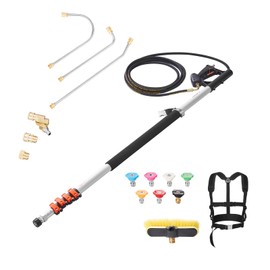 Happybuy 21 ft Pressure Washer Telescoping Wand, 4000 psi, Telescopic Spray Wand with Gutter Cleaner, Brush Head, Pivoting Coupler, 7 Spray Nozzles, and Support Harness