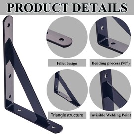 Shelf Brackets Triangle Bracket Wall Hanging Space Saving Triangle Corner Braces Angle Brackets (Matte Black, 200mm x 120mm) Pack of 6