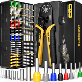 DxCRIMP Ferrule Crimping Tool Kit, Hexagon Ferrule Crimper,Ratchet Pliers for (AWG 24-10) with 16 Types Insulated and Non-Insulated Ferrules, Wire Ferrules Kit, Crimping Pliers set,Hex Crimper