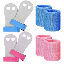 JSTHHTT 2 Sets Griffpads Kinder Reckriemchen Turnen Mädchen Reck Handschuhe Turnen Kinder, Pull Up Grips für Kinderr, Hand Grips Leder Trainingshandschuhe (Rosa, Blau, S)