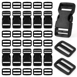 AUGHOA 12 Set 1 inch Buckles for Straps with 24 pcs Tri-glide Slide Clip, Quick Side Release Buckle Fit 1 Inch Wide Nylon Strap,Plastic Buckle Replacement for Backpack Fanny Pack Belt