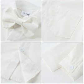 YALLET Toddler Baby Boy Clothes Suit Gentleman Wedding Outfits, Formal Dress Shirt+Bowtie+Vest+Boutonniere+Suspender Pants(V Pure White, 7-8 Years)