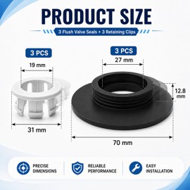 3-Pack Flush Valve Seal Compatible with Ideal Standard Shanks Toilet Cisterns, Replacement Toilet Flush Seal & Clip Fit for Sv01967, Sv93467, Ev98167 - Black