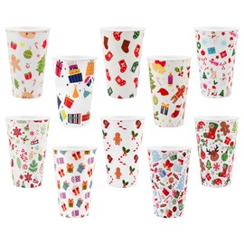 TSLBW 10 Pcs Christmas Tumbler Drinking Plastic Cups, 360ML Christmas Party Cups Set, Reusable Cups for Christmas Party for Christmas, Households, Kids, Xmas Parties (White)
