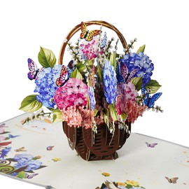 CUTE POPUP - Hydrangea Basket Pop Up Card - Thank You, Birthday, Thinking of You, Get Well, Valentine's Day, and Mother's Day Greeting Cards for Women, Girlfriend, Mother, Sister, Grandmother