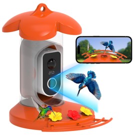 Hummingbird Feeder with Camera for Outdoor - 2K QHD Video, Instant Notifications & AI Bird Species, Ant Moat, Bee Proof, Motion Detection, 2.4G WiFi, Signal Booster, Gift for Bird Lovers OrangeS1