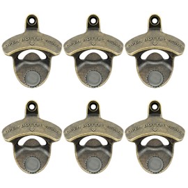 Luwanburg Vintage Magnetic Bottle Opener Wall Mounted Beer Cap Opener with Magnets Wooden Caddy Mounted Antique Bronze (Pack of 6)