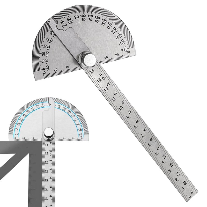 Stainless Steel Protractor 0-180 Degrees, Woodworking Ruler Angle Finder, Metal