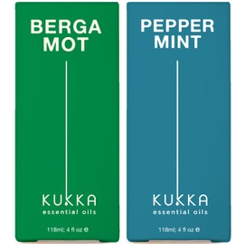 KUKKA essential oils Bergamot Essential Oil for Diffuser & Pappermint Oil for Hair Set - 100% Natural Aromatherapy Grade Essential Oils Set - 2x4 fl oz - Kukka