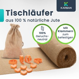 KARBAN Jute Table Runner Autumn 30 cm x 10 m - Jute Ribbon Natural with Table Clips - Odourless Linen Jute Fabric on Roll for Birthdays, Christenings, Weddings, Home, DIY - Table Runner Sold by the