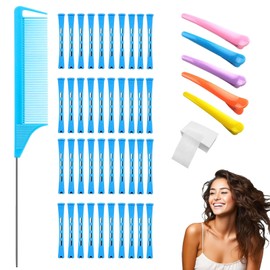 47PCS 40 Perm Rods and1wraps Perm Papers1Rat Tail Comb and 5Duckbill Clip, Blue Perming Rods,Perm Hair Curlers Rollers Hair Perm Curlers With Hair Perming Kit for Hairdressing Styling Supplies