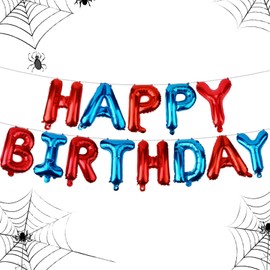 SAVITA Spider Theme Happy Birthday Banner, Red and Blue Foil Balloons Letters Banner Decoration for Boys Kids Spider Theme Birthday Party Supplies