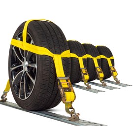 US Cargo Control Tow Dolly Basket Straps with Flat Snap Hooks and Ratchets (4-Pack), Tow Dolly Straps Fit Tires 14-17 Inches, 12,000 LBS Break Strength, Tire Bonnet Tiedowns to Haul and Tow