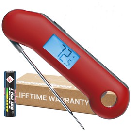 ThermoMaven Professional Digital Meat Thermometer, Ultra Fast 0.5 Sec Instant Read, NIST Certified Accurate to ±0.5°F, IP67 Waterproof, Backlit & Auto-Rotating Display, Auto Wake/Sleep, Dark Red&Gray