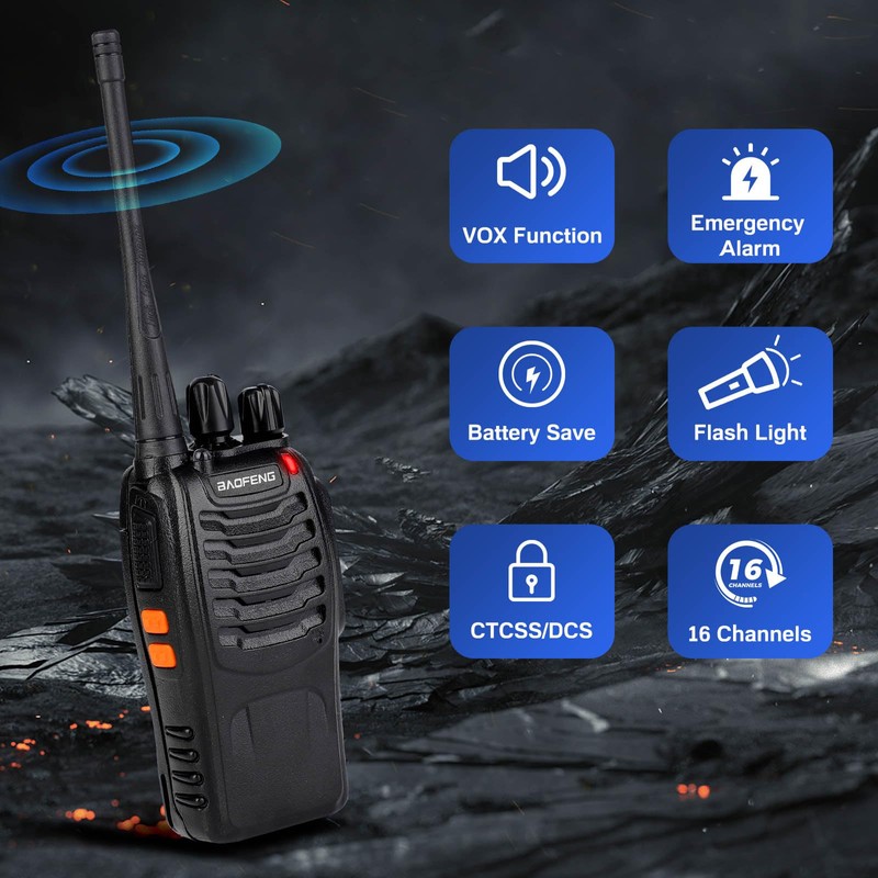 Baofeng Walkie Talkies 888S Rechargeable Long Range with Earpieces for