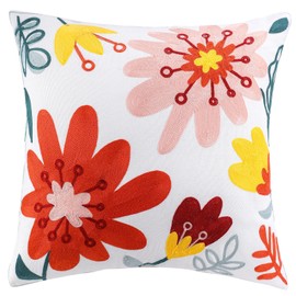 Flower Embroidery Throw Pillow Covers Spring Pillowcase for Cushion Sofa Home Décor Soft Cozy Floral Pillow Case with Hidden Zipper (Gerbera, 45x45cm)