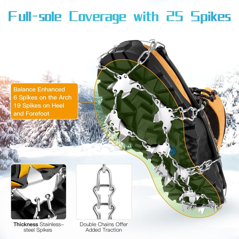 WardWolf Crampons for Hiking Boots 25 Spikes Crampons Ice Snow