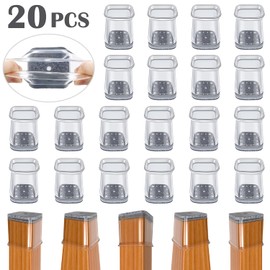 BUMACO Chair Leg Floor Protectors Square Chair Leg Protectors for Hardwood Floors Silicone Pads Covers to Protect Floors Clear-20 Pcs Square S (3/4" ~ 1")