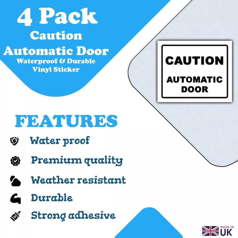 4 Pack - Caution Automatic Door Sticker Signs - 90mm