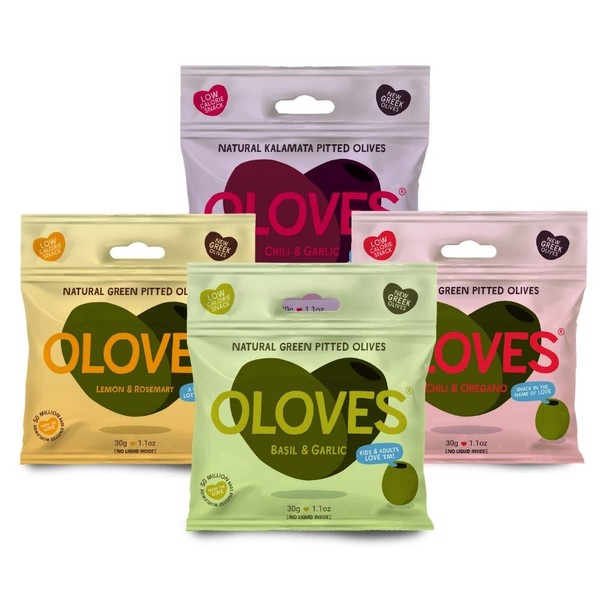 OLOVES Natural Whole Pitted Olives | 24 Pack Variety | Basil & Garlic, Chili & Oregano, Lemon & Rosemary | Vegan, Kosher, Gluten Free + Keto Friendly Healthy Snacks, 1.1 Ounce (Pack of 24)