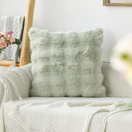 Artoid Mode Light Green Soft Faux Fur Bubbles Puffy Cushion Covers Set of 2, 45x45 cm Fluffy Plush Velvet Decorative Pillow Case Cover Sofa Decor