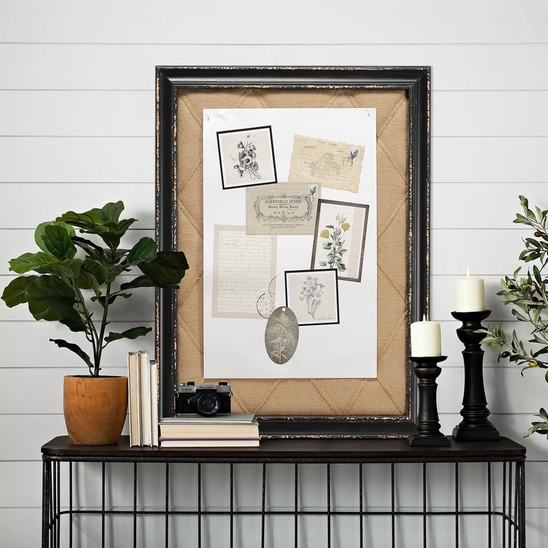 Vision Board Linen Bulletin Board Black Frame, 21"×27" Pin Boards