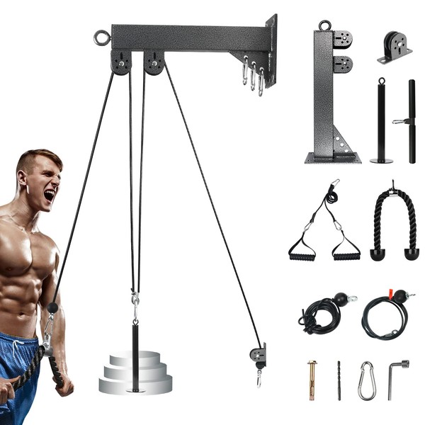 TRENDBOX Pulley System Gym Tricep Rope Pull Down Training Cable Machine, LAT Pulldown Attachments for Home and Gyms