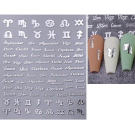 MOLILON 3 Sheets Silver Zodiac Nail Decals for Nail Art 3D Zodiac Letter Nail Design Stickers Self-Adhesive Twelve Constellation Nail Art Stickers Decoration Zodiac Sign Nail Stickers