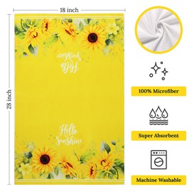 Feuille Sunflower Kitchen Towels Set of 2 Decorative Summer Dish Towels for Kitchen Yellow Kitchen Decor Microfiber Spring Tea Towels (18x28 Inches)