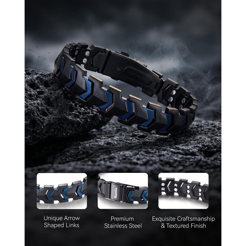 Men's Magnetic Bracelets, Stainless Steel Bracelet for Men-Black Blue Matte