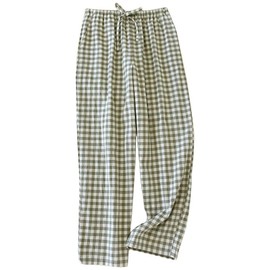 Jomoku Men's Pajama Pants, Thin, 100% Cotton, Loungewear, Organic Cotton, Skin-friendly, Breathable, Sweat Absorbent, Quick Drying, Relaxing Wear, Loungewear, Spring, Summer, Autumn, green, 2 XL