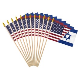 PLAIEI 12 Pack Hand held America Israel Friendship Stick Flag 6"x9" Small USA Israeli Flags Mini National Country Flag For Festival Events Parades Party Decorations