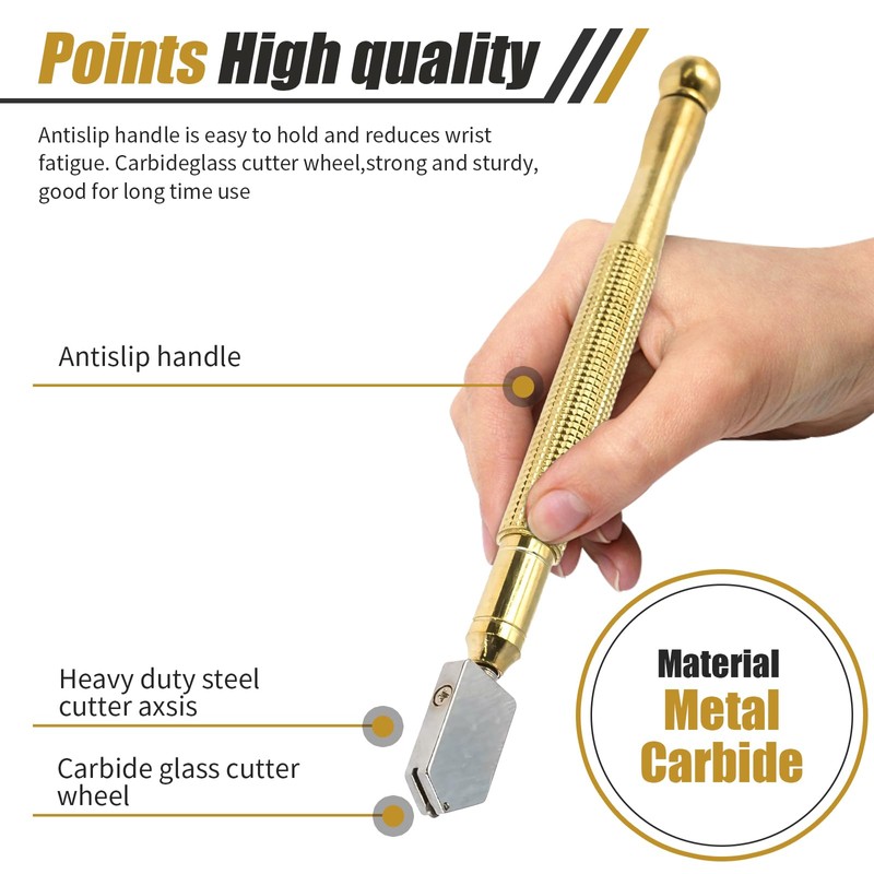 Glass Cutter with Golden Handle - Portable, Easy to Store,