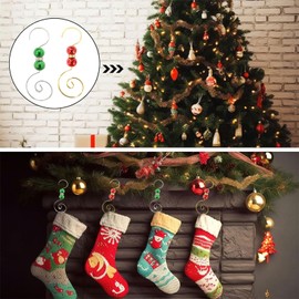 Ylapagne Christmas Ornament Hooks Hangers Stainless Wire with Red Green Round Acrylic Crystal Jeweled S-Shape Hooks for Christmas Tree Decorations(20 Pieces)