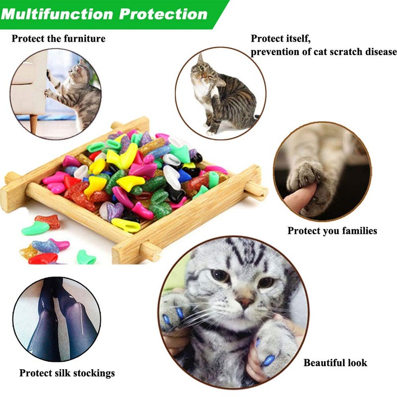 VICTHY 100pcs (10 Colors) Cat Nail Caps, Cat Claw Caps