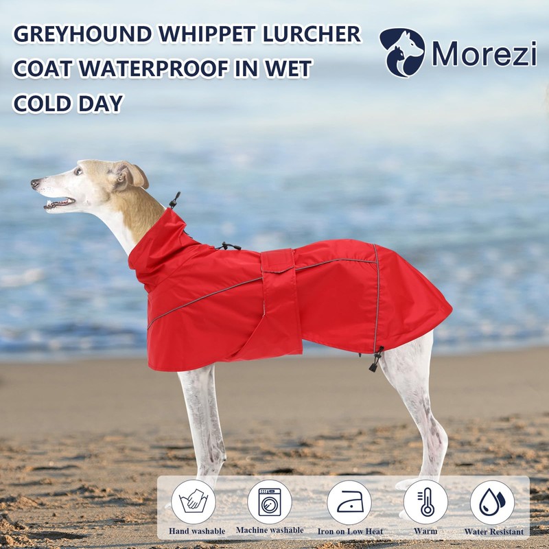Greyhound Lurcher Raincoat, Whippet Rain Gear with Reflective Bar, Rain/Waterproof,