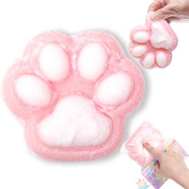 Squishy Cat Paw Squishies Toy, Cute Paw Squeeze Sensory Toys, Jumbo Furry Squishy Animal Relief Stress Ball with PVC Packaging Gifts Fidget Novelty Toy for Kids Adults White