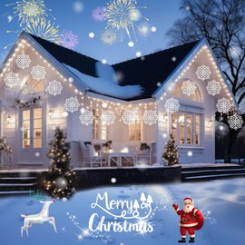 Christmas Snowflake Icicle Lights Outdoor - Plug-in 10.5ft 5 Drops 240LED Snowflake Window Lights with 8 Modes, Hanging Lights for Indoor Outdoor Porch Eaves Rooftops Pergola Canopy Christmas Decor