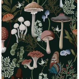 EeeComing Mushroom Wallpaper Peel and Stick Wallpaper Removable Wallpaper Mushroom Contact Paper 197in x 16.14in Green Forest Wallpaper Pertain Bedroom Cabinet Living Room Kitchen Vinyl Self Adhesive